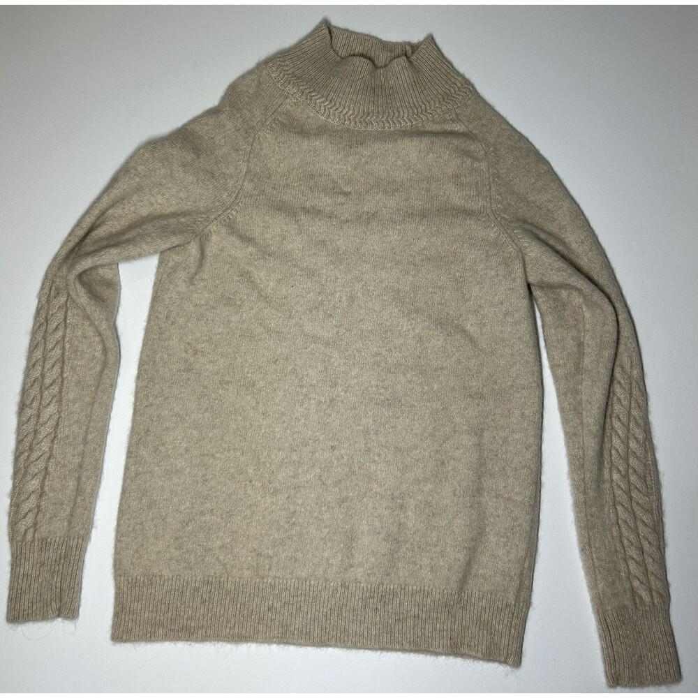 Mantovani Studio Women 100% Italian Cashmere Beige Tan Mock Neck Sweater Size S